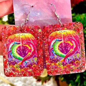 Lisa Frank Inspired Swimming Dolphins Earrings